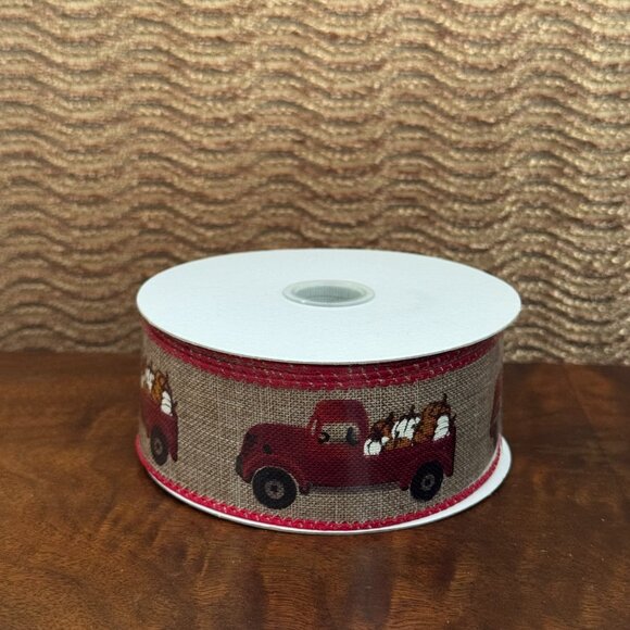 Red Truck Pumpkin Fall Wired Burlap Roll New With Tags - Picture 2 of 3
